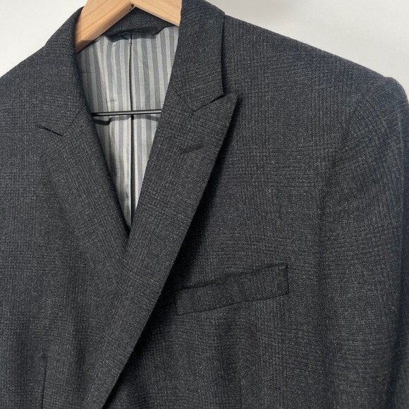 Banana Republic Glen Plaid Men 40S Wool Super 120s Double Breasted Blazer Gray - Picture 2 of 12